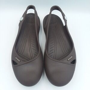 Crocs Women's Slingback Ballet Flats Shoes Brown Size 8 Comfort Casual